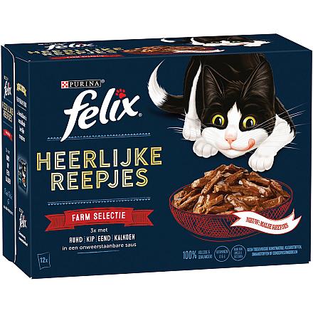 Felix kattenvoer Heerlijke Reepjes Farm Selectie 12 x 80 gr
