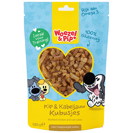 Woezel & Pip Kip en Kabeljauw Kubusjes 100 gr